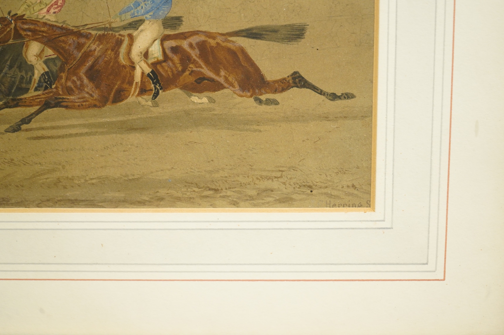 John Frederick Herring Snr. (1795-1865), Horse racing scene, signed, 207PK stencil verso, watercolour, 15.5 x 23cm